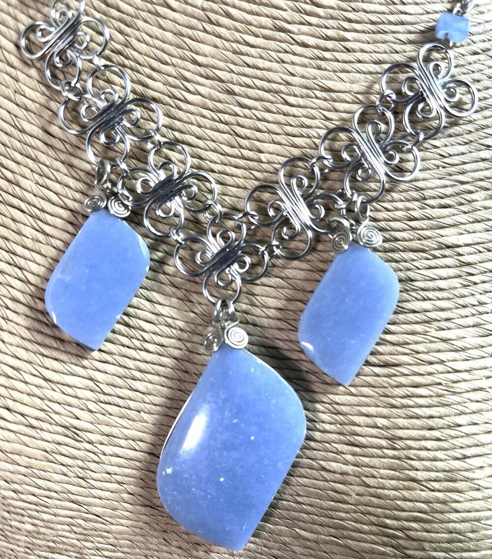 Angelite Natural Stone Chakana Necklace Handmade in Peru 03 Stones